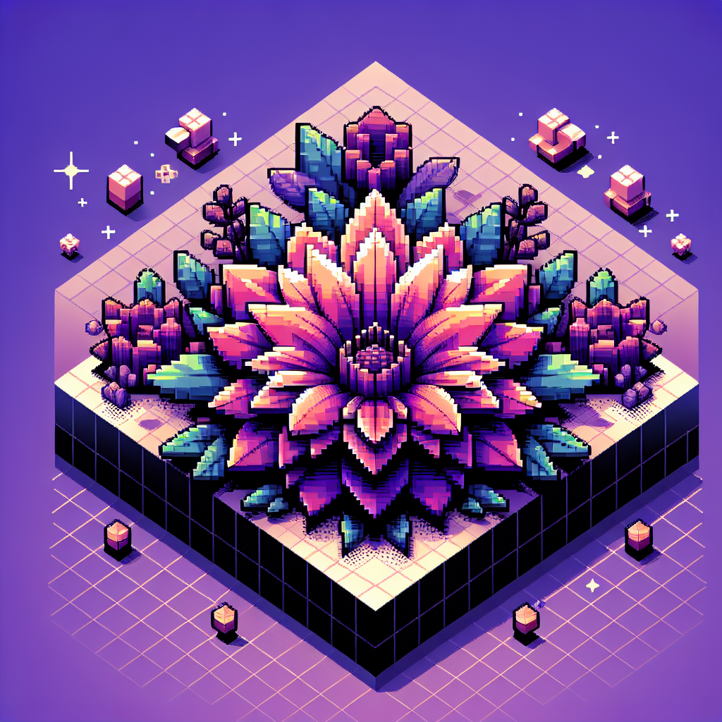 Stylized digital avatar featuring a vibrant purple and pink flower with geometric shapes, perfect for profile picture use.