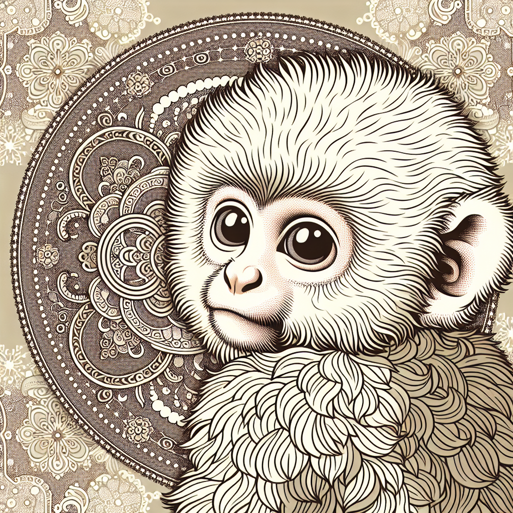 Illustration of a cute snow monkey avatar with intricate fur details and a decorative background, perfect for a profile picture or pfp.