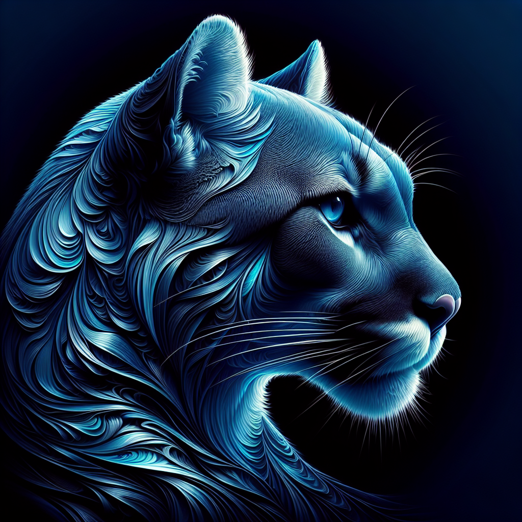 A digital avatar of a stylized cougar with intricate blue designs on a dark background, suitable for a profile picture.