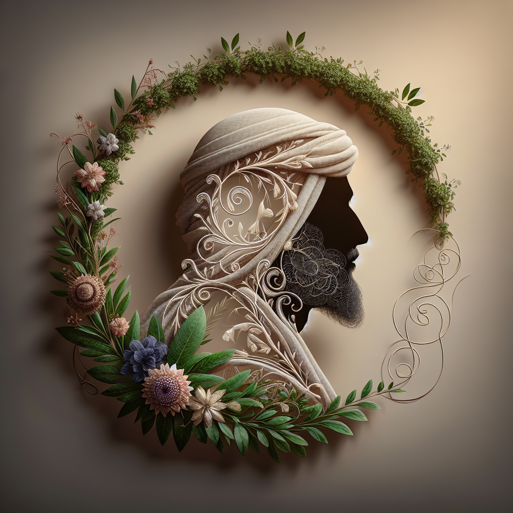 An intricate wreath surrounds a silhouette of a figure with ornate details and a serene expression, creating a striking forum avatar.