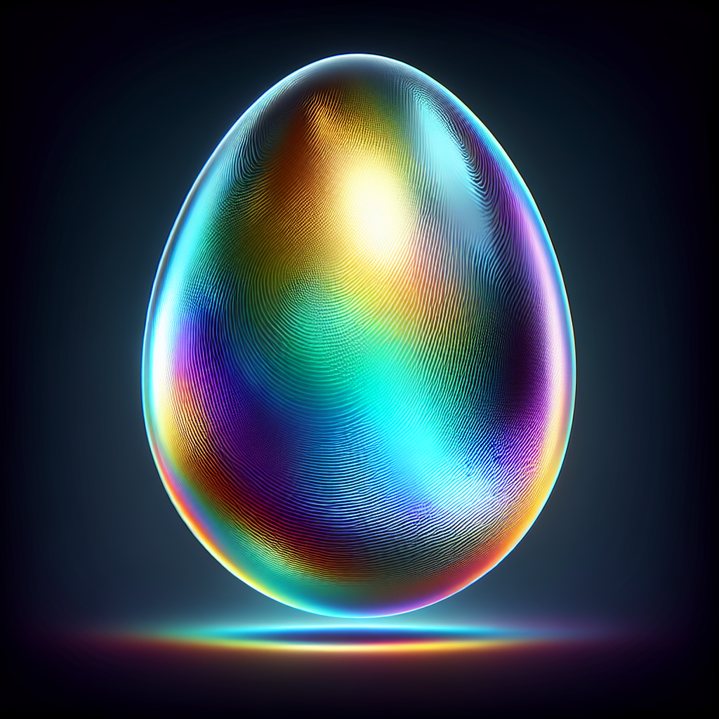 A colorful, iridescent Easter egg sits against a dark background, serving as a vibrant avatar or profile picture for online forums.