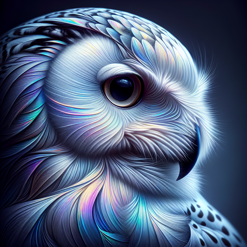 Digital avatar of a stylized snowy owl with vibrant colors for profile picture use.