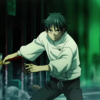 A dynamic profile picture of Yuta Okkotsu from the anime Jujutsu Kaisen, showcasing him wielding a sword in an intense moment.