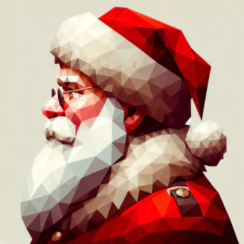A geometric profile of Santa Claus, featuring his iconic red hat and fluffy white beard, designed as a colorful forum avatar.