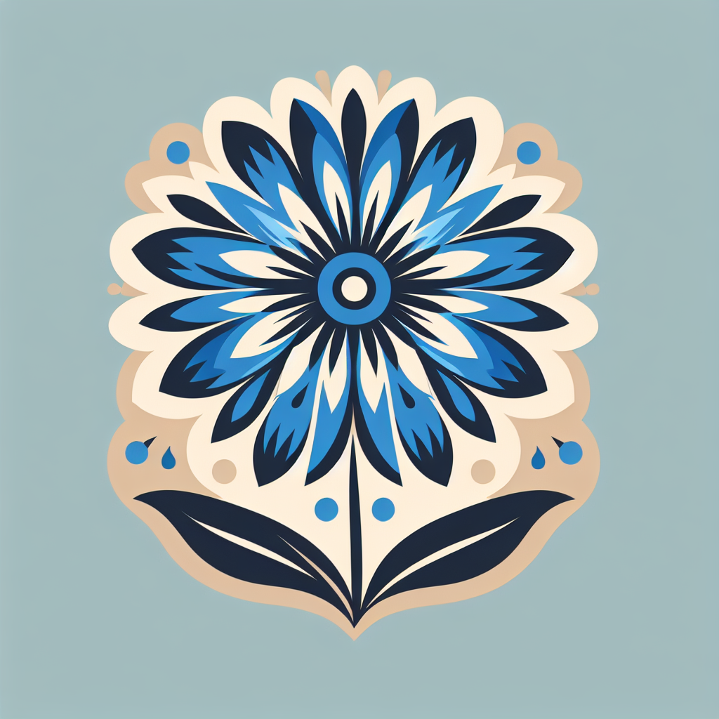 Stylized blue flower avatar with intricate petals on a soft beige background, ideal for profile picture use.