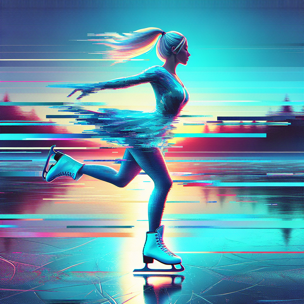 Stylized avatar of a figure skater in motion on ice against a neon-lit background, perfect for an ice skating enthusiast's profile picture.