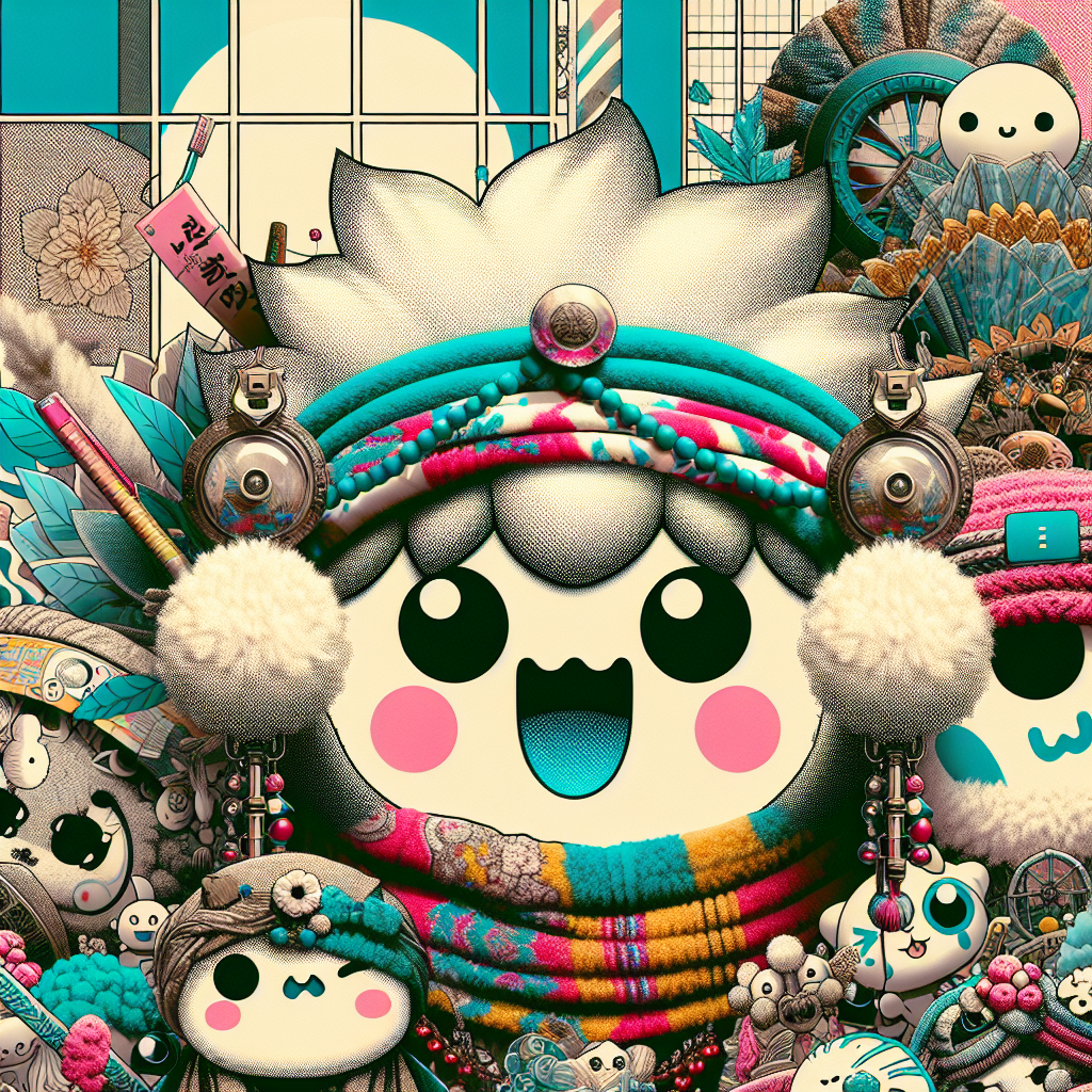 Cute and colorful animated avatar with a joyful expression, surrounded by whimsical creatures and intricate patterns.