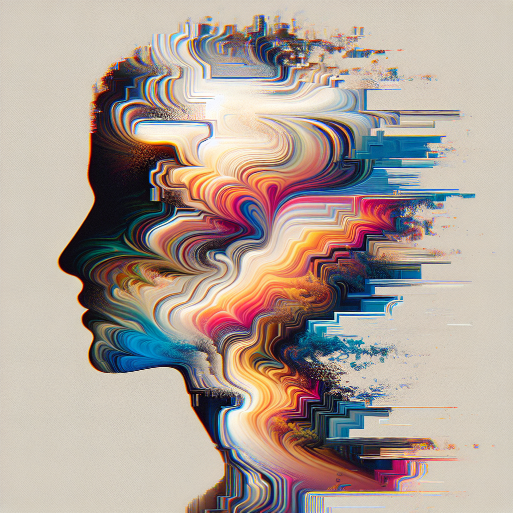 Abstract glitch-effect avatar featuring a distorted profile of a human head with vibrant digital streaks, ideal for a unique pfp or digital identity.