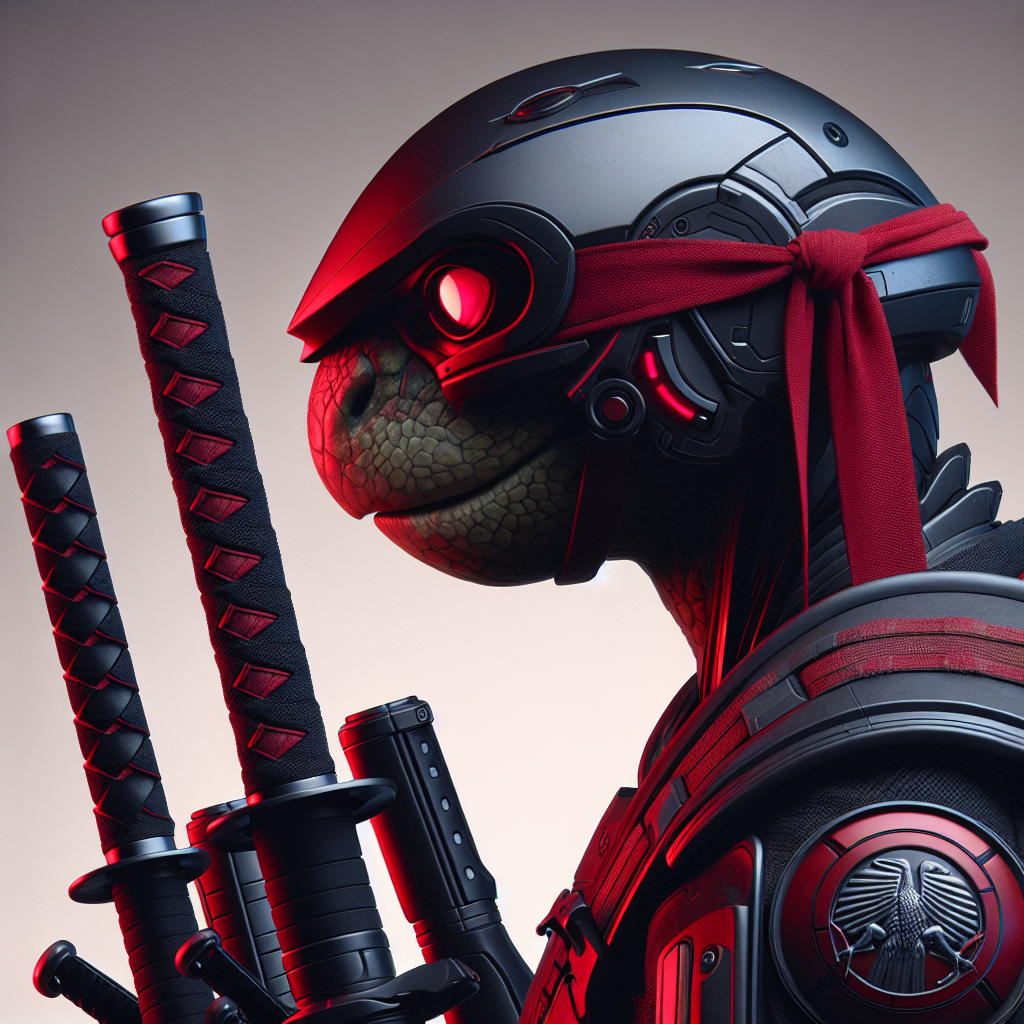 Avatar featuring Raphael from Teenage Mutant Ninja Turtles with red eye mask and sai weapons on a moody backdrop, ideal for a profile picture.