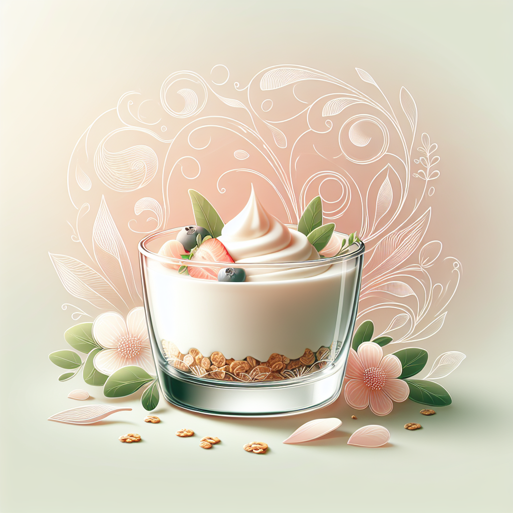 Illustration of creamy yogurt with fresh berries and granola in a clear glass, adorned with delicate floral elements, ideal for a health-friendly avatar or profile picture.