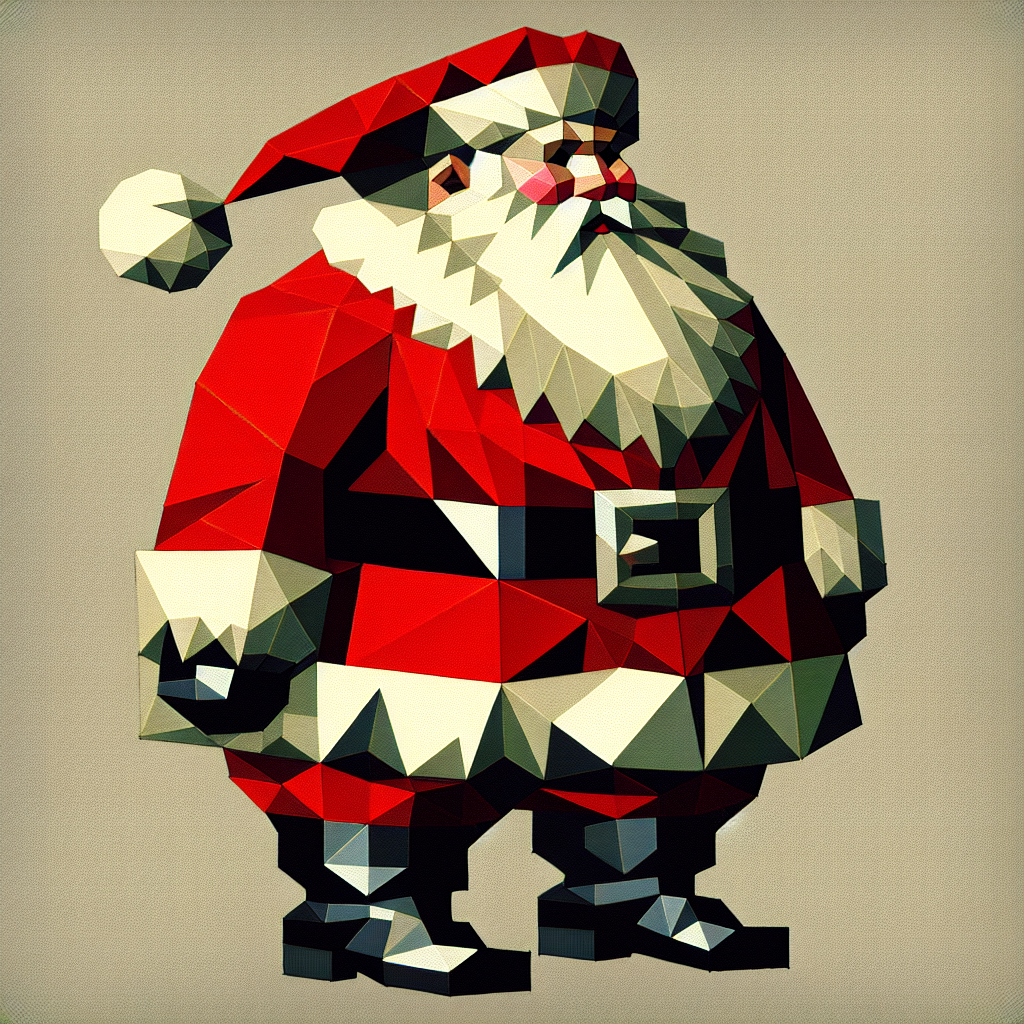 Geometric art style avatar of Santa Claus in traditional red and white costume perfect for festive profile pictures.