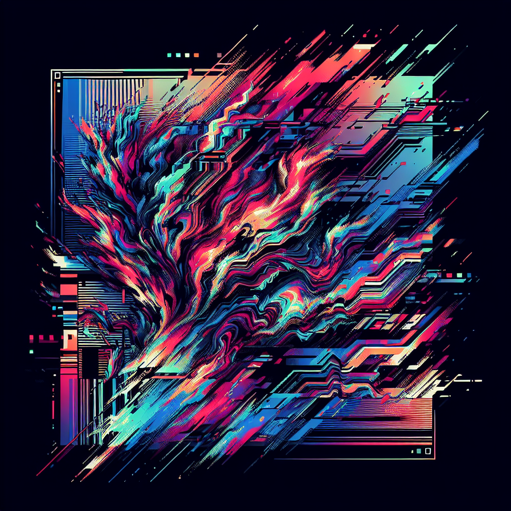 Abstract neon glitch art avatar with vibrant strokes and digital aesthetic.