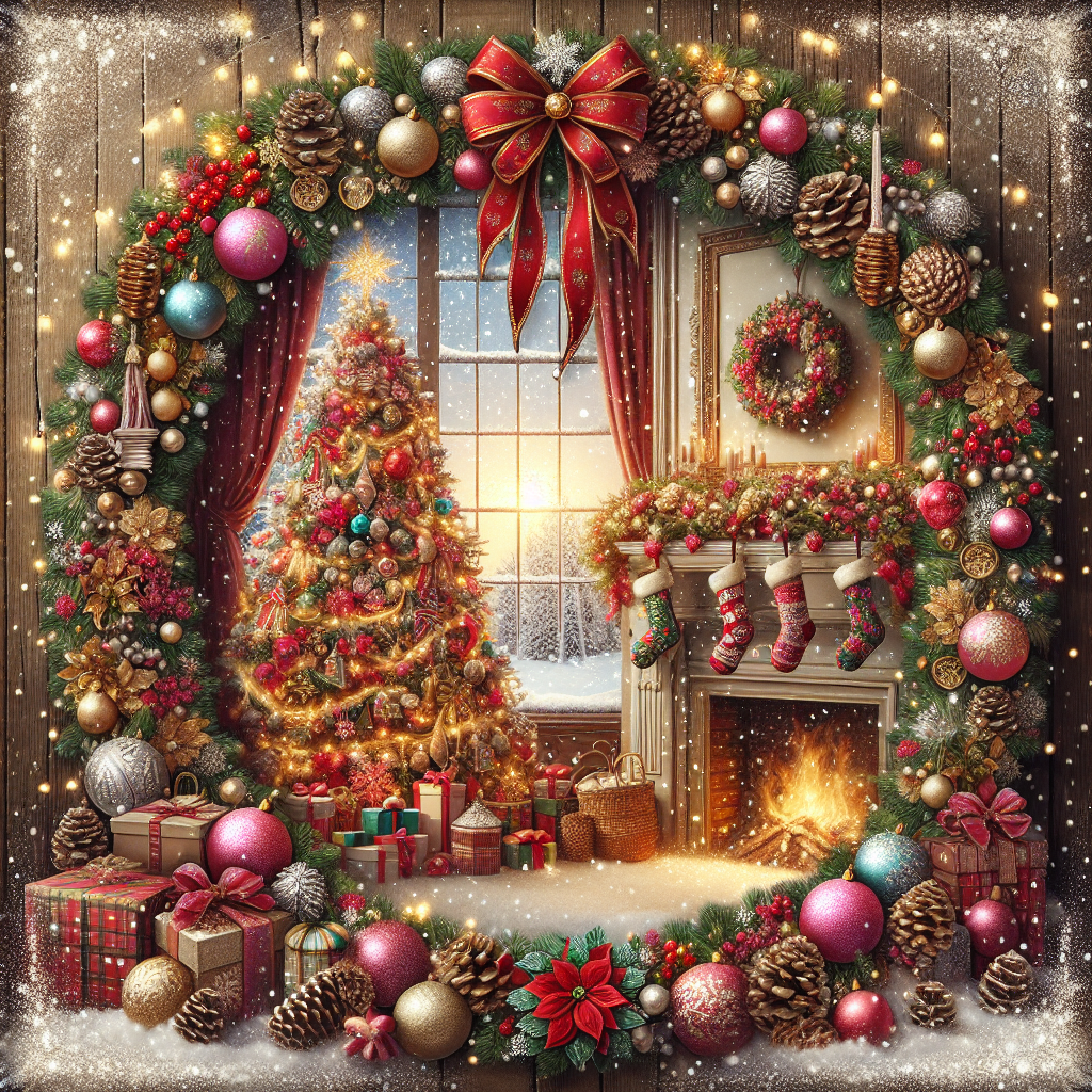 Cozy Christmas scene avatar featuring a festive tree with lights, a warm fireplace adorned with stockings, and holiday decorations.