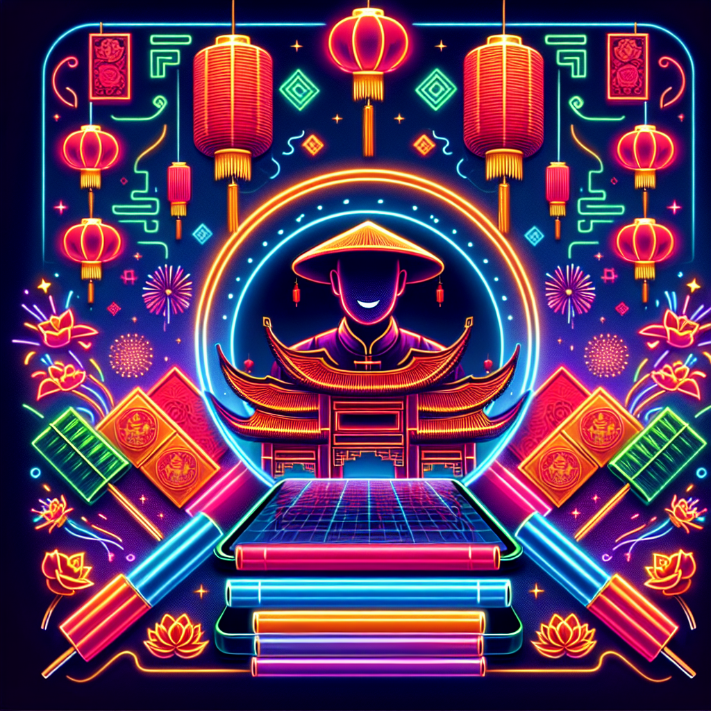 Vibrant Chinese New Year themed avatar with traditional lanterns, fireworks, and a silhouette of a person in front of a pagoda.