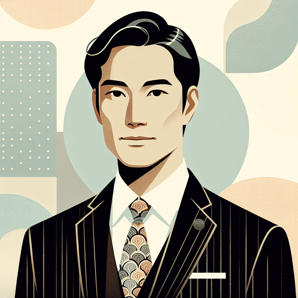 Illustrated avatar of a stylish man in a pinstripe suit for a professional profile picture.