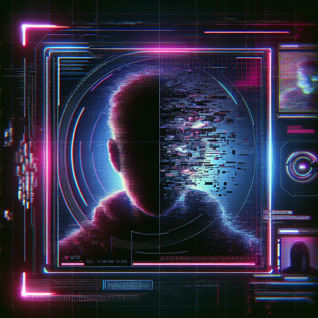 Digital avatar profile picture with a glitch effect and futuristic neon borders.