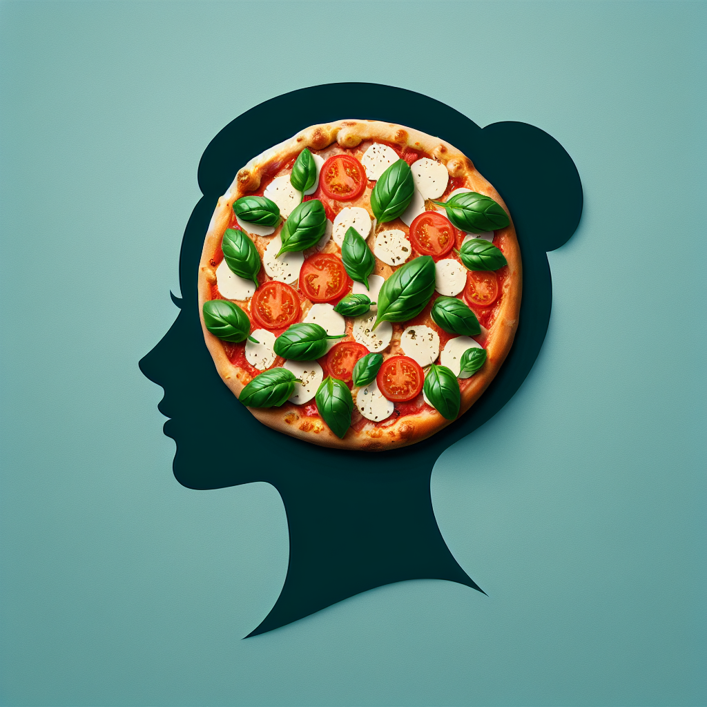 Creative profile picture featuring a silhouette with a margherita pizza designed as the brain, symbolizing a love for pizza.