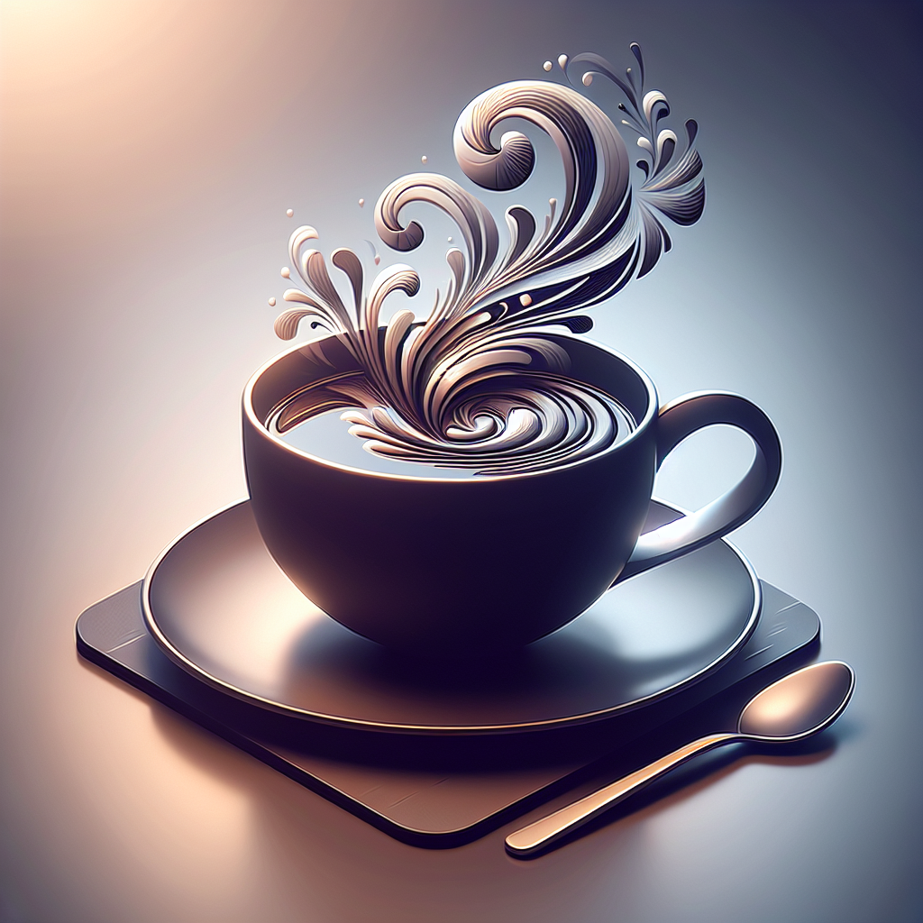 Stylized digital avatar image of a cup of Earl Grey tea with artistic steam swirls, accompanied by a spoon on a saucer.