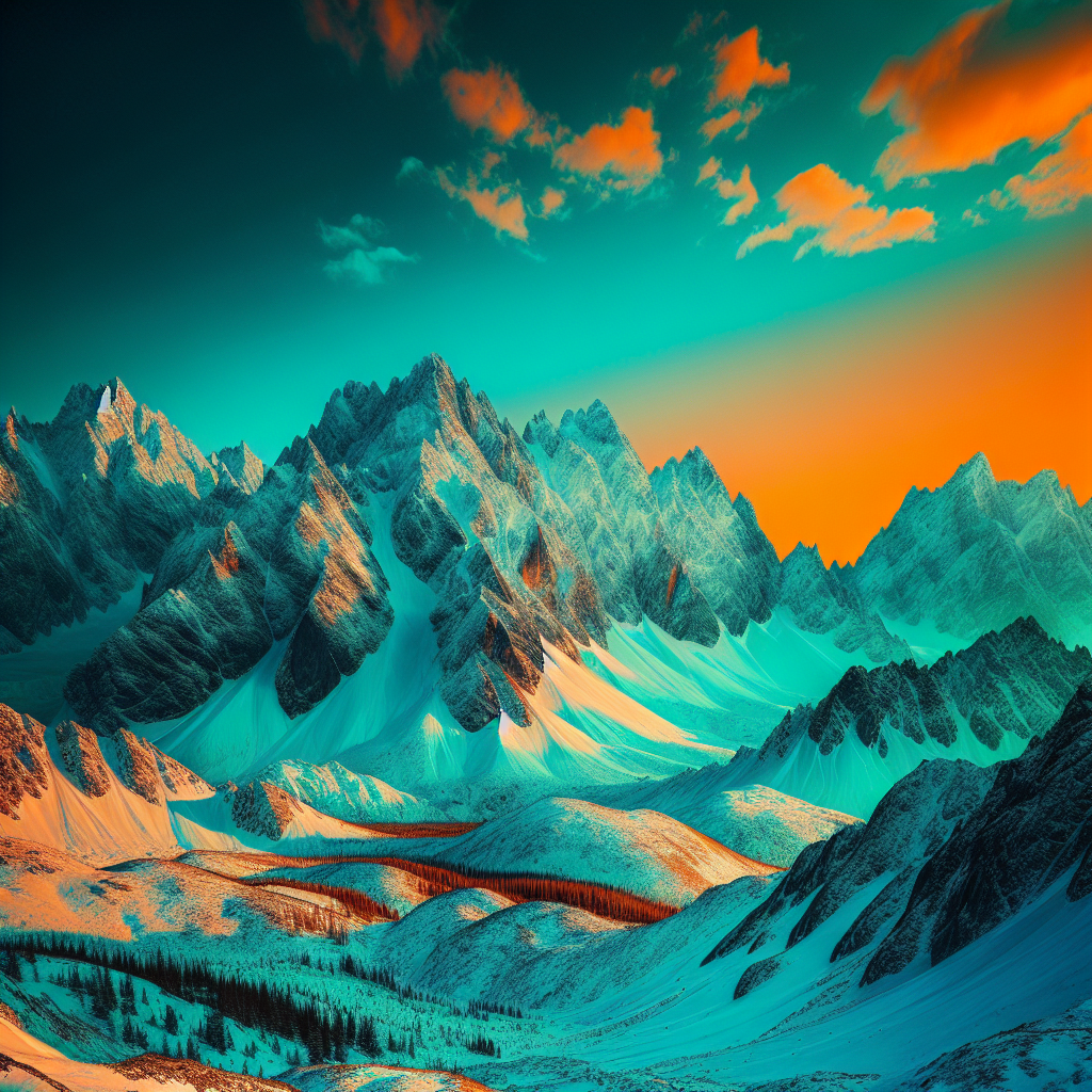 Vibrant avatar image of a snowy mountain range at sunset.