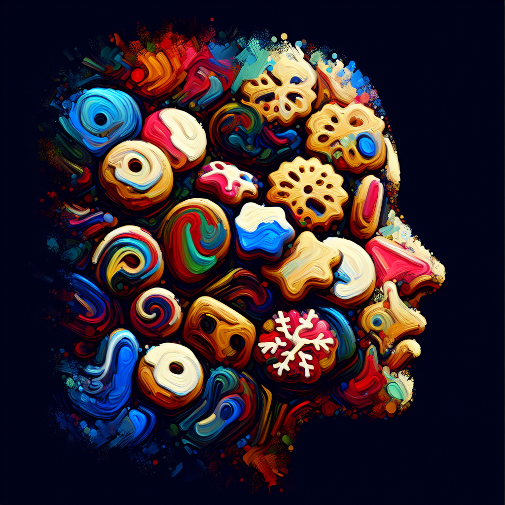 Artistic profile picture featuring an assortment of colorful holiday cookies arranged in a whimsical pattern.
