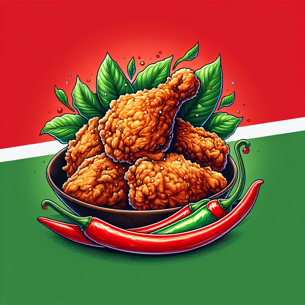 Avatar featuring crispy fried chicken with fresh herbs and spicy chili peppers on a red and green background.