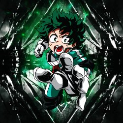 Anime-style forum avatar featuring Izuku Midoriya from My Hero Academia in a dynamic action pose with a vibrant green and black background.