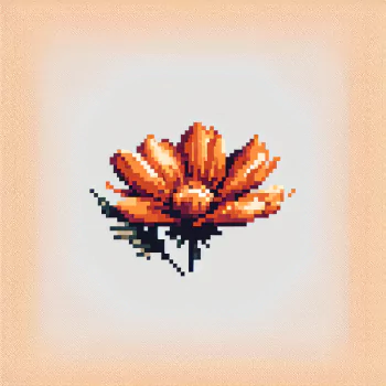 A vibrant pixel art orange flower with elegant petals and green leaves, set against a soft, light background, serves as a forum avatar/profile photo.