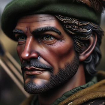 Avatar of a Robin Hood character with a green hat, featuring detailed facial features and a thoughtful expression.