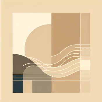 Abstract beige avatar with geometric shapes and lines forming a minimalist landscape profile picture.