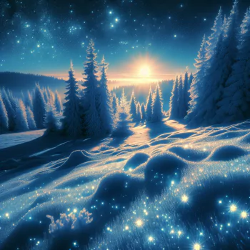Avatar image featuring a serene winter scene with snow-covered trees and a sparkling starry sky at dusk.