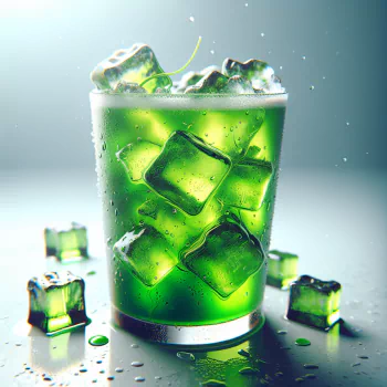 Avatar image of a refreshing glass of green beverage with ice cubes and condensation.