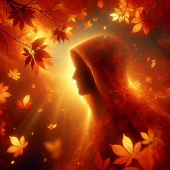 Silhouette of a person as an artistic avatar surrounded by vibrant falling leaves, conveying an autumnal theme.