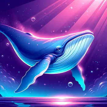 A vibrant illustration of a blue whale swimming gracefully in a serene ocean with bubbles and rays of light, designed as a forum avatar.