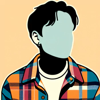 Stylized avatar of a person wearing a colorful flannel shirt for a profile picture.