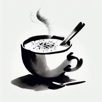 Profile photo of a steaming cup of eggnog with a cinnamon stick, depicted in a stylized black and white illustration.