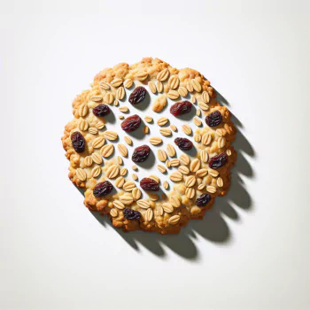 A vibrant oatmeal raisin cookie with a golden brown edge, topped with oats and plump raisins, serves as a charming forum avatar.