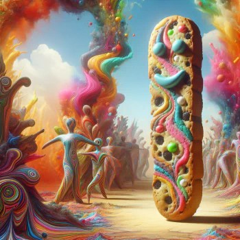 A colorful and artistic representation of a biscotti surrounded by vibrant, swirling figures and abstract forms, serving as a unique forum avatar.