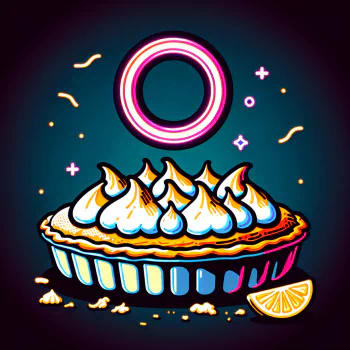 Bright and vibrant illustration of a lemon meringue pie, showcasing fluffy meringue peaks and a slice of lemon, designed as a forum avatar or profile picture.