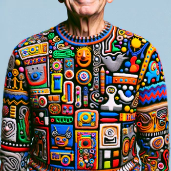 Avatar of a person wearing a colorful ugly sweater with vibrant patterns and designs.