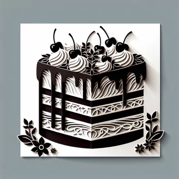 Profile photo of a stylized black forest cake illustration, featuring dark chocolate drips and cherries on whipped cream layers, set against a light background.