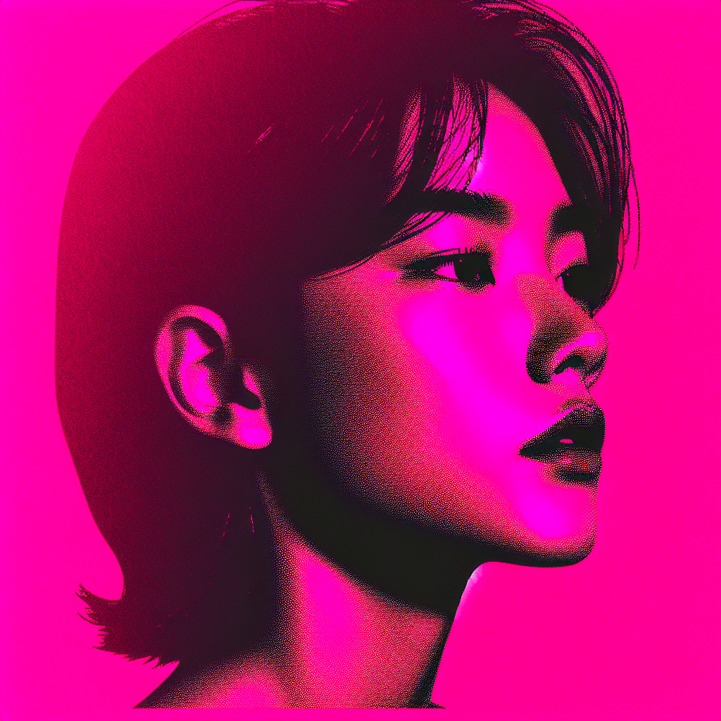 Stylish avatar of a person in profile with short hair illuminated in hot pink tones for a vibrant pfp.