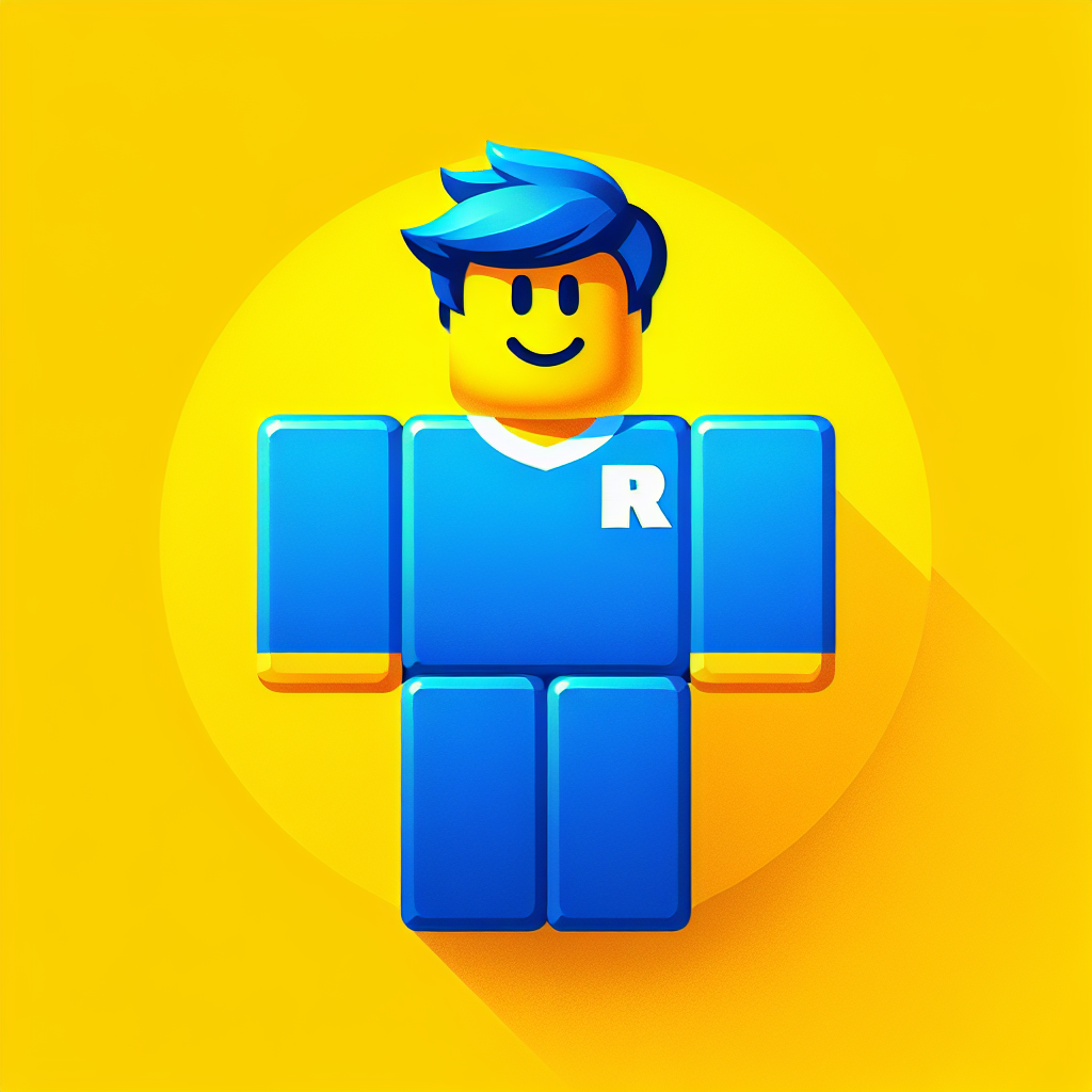 Bright and colorful Roblox avatar with a blue character on a yellow background, perfect for a profile picture.