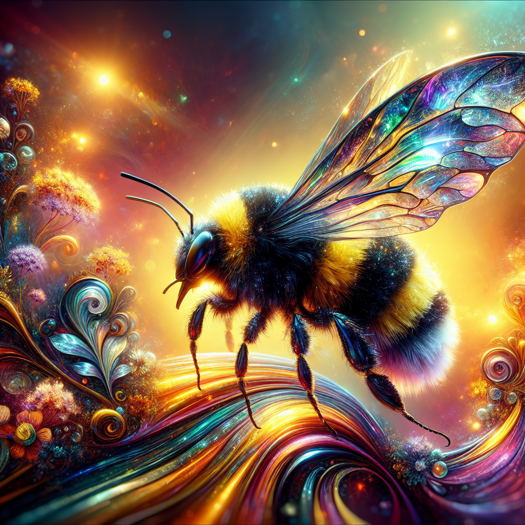 Colorful artistic avatar of a bumblebee against a vibrant cosmic background, ideal for a profile picture.