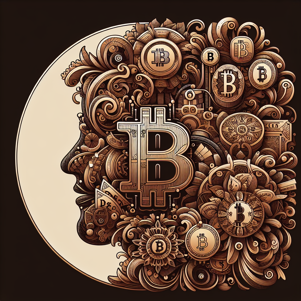 Stylish avatar featuring a profile view of a person's head intricately composed of various Bitcoin symbols and gears, highlighting a central, prominent Bitcoin emblem.