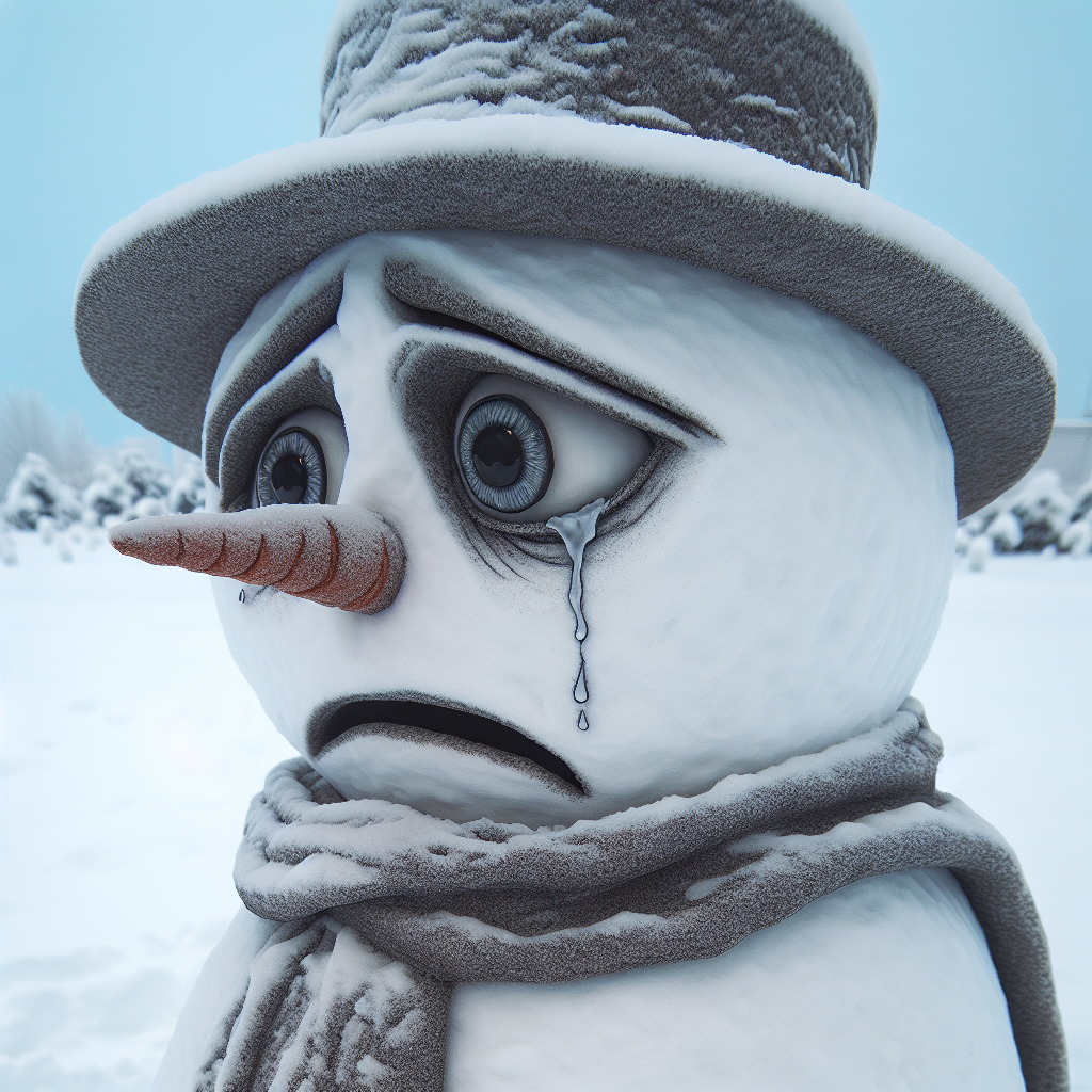 Avatar of a sad cartoon snowman with a tear, wearing a scarf and a hat, set against a snowy background.