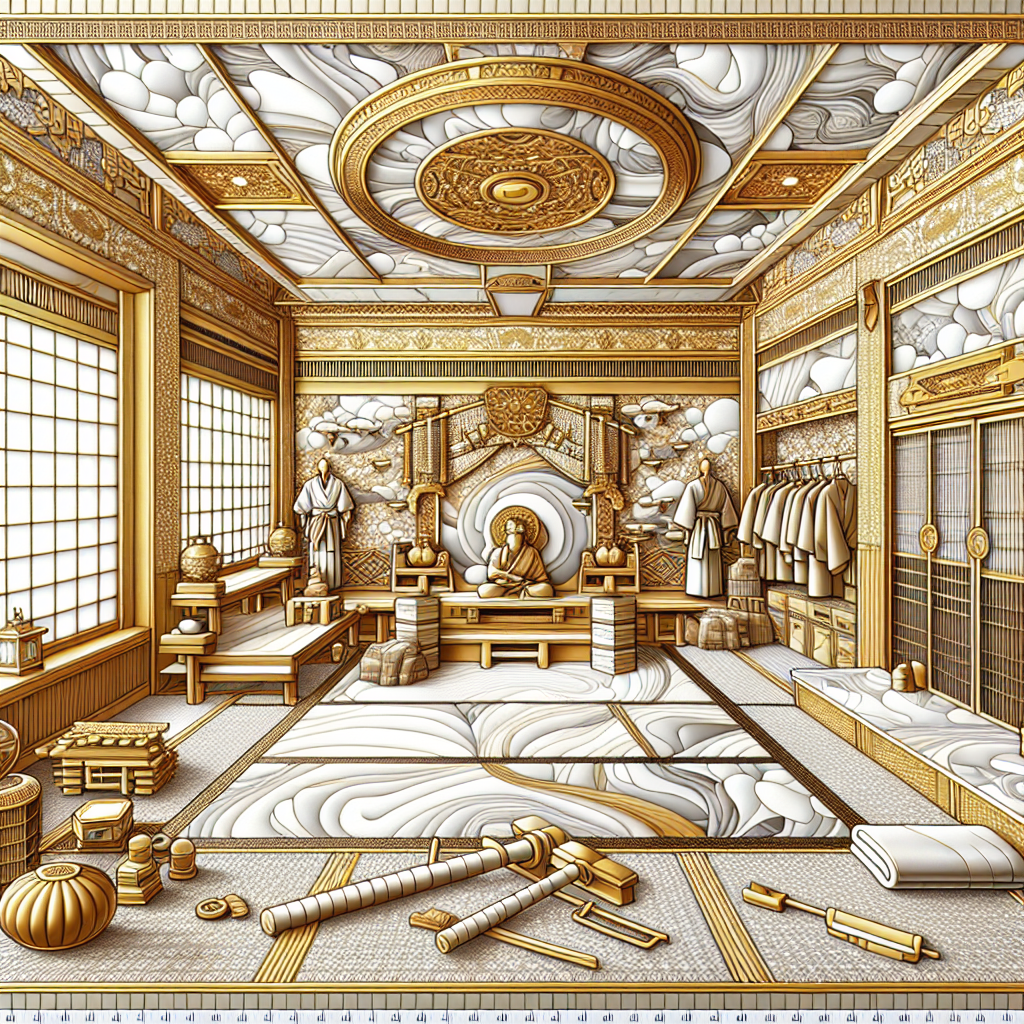 Alt Text: Intricately designed dojo-themed avatar featuring a traditional martial arts training hall with weapons and armor.