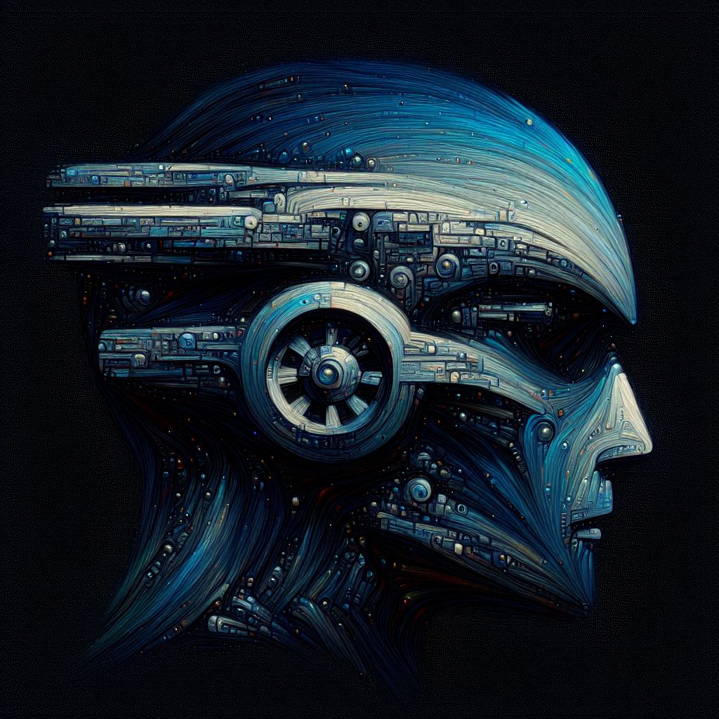 Cybernetic profile picture featuring a futuristic robot head with detailed circuitry.