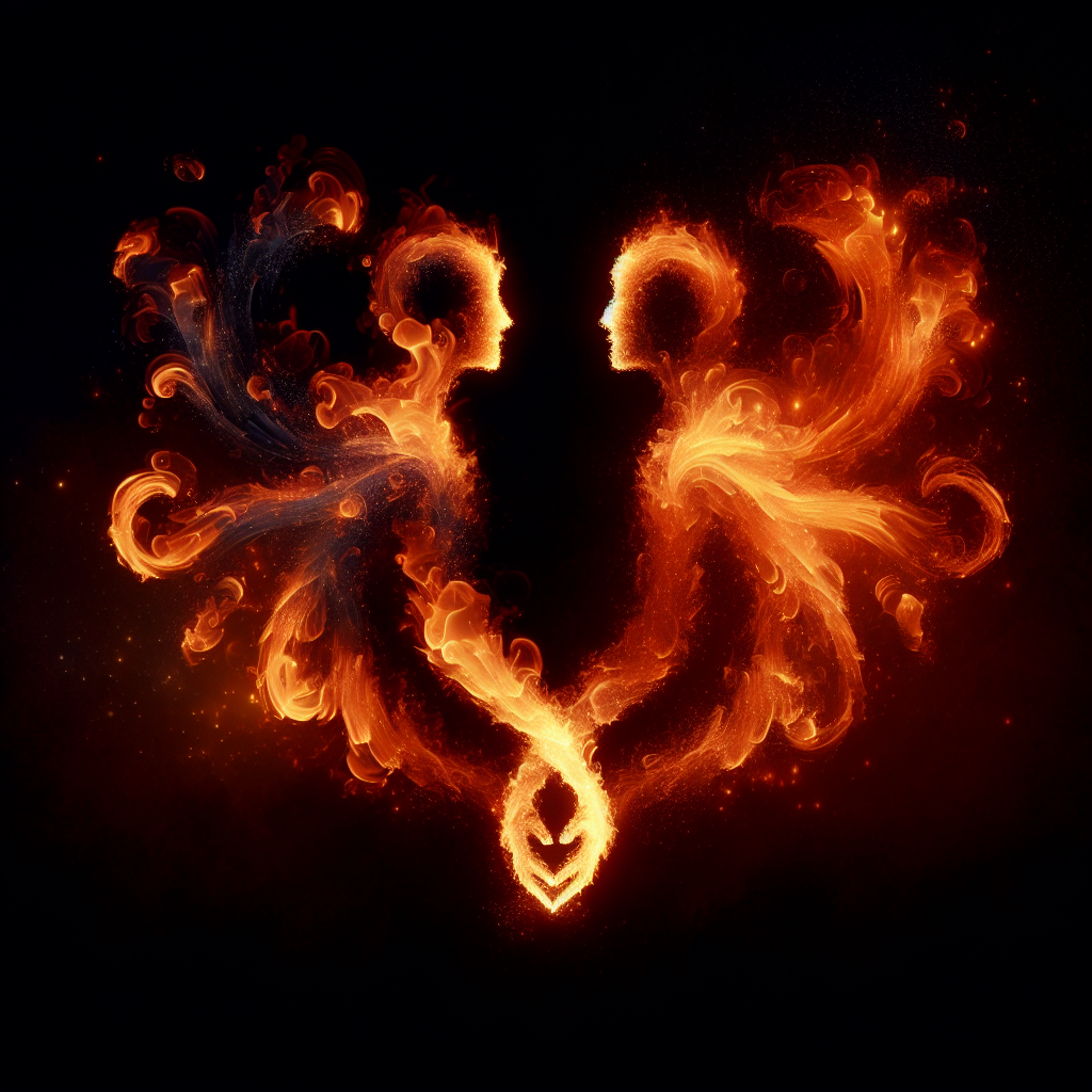 Abstract flames create two human-like silhouettes facing each other, with intertwined hands at the center, symbolizing strong connection and friendship. Used as a forum avatar labeled Best Friends.