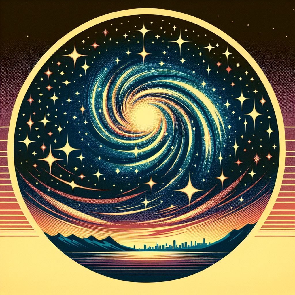 Circular avatar featuring an artistic interpretation of a starry night sky with swirling patterns and bright stars above a silhouette of mountains.