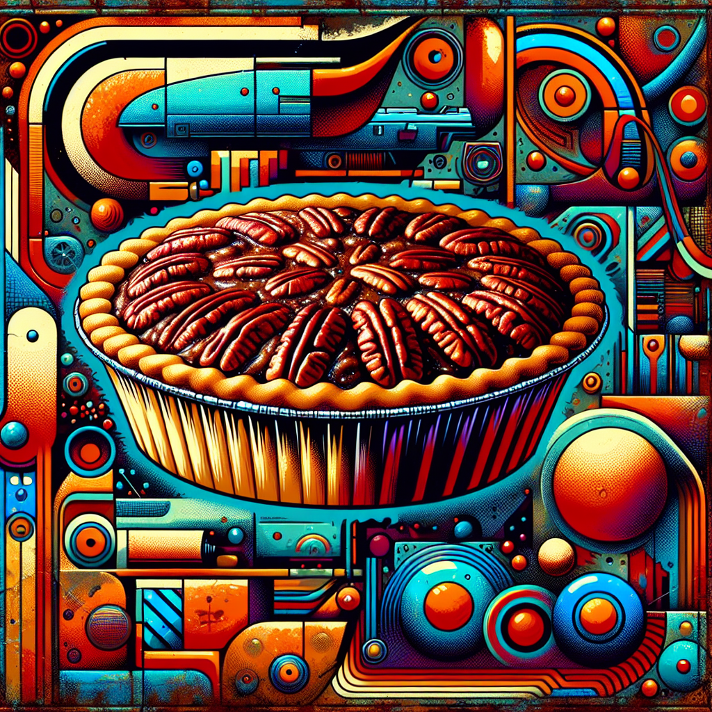 Colorful, stylized illustration of a pecan pie for a profile picture/avatar.